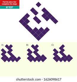 Find the piece that completes the shape. Visual intelligence questions, Logic questions