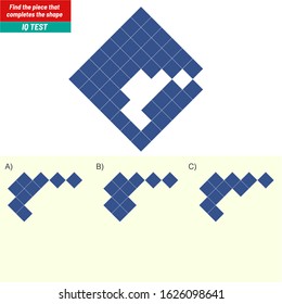 Find the piece that completes the shape. Visual intelligence questions, Logic questions