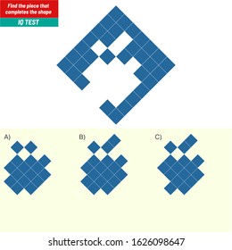 Find the piece that completes the shape. Visual intelligence questions, Logic questions