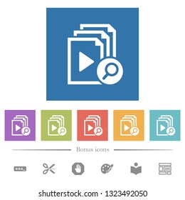 Find playlist item flat white icons in square backgrounds. 6 bonus icons included.