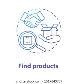 Find product blue concept icon. Dropshipping service idea thin line illustration. Searching and buying goods. Online shopping. Delivering package to customer. Vector isolated outline drawing