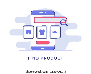 Find product concept magnifier clothe on display smartphone screen white isolated background with flat outline style