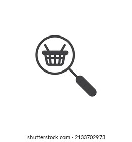 Find product vector icon. filled flat sign for mobile concept and web design. Magnifying glass, shopping basket glyph icon. Symbol, logo illustration. Vector graphics