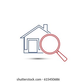Find real estate vector illustration flat house search icon isolated on white background