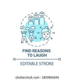 Find reasons to laugh concept icon. Self care checklist. Telling funny jokes. Healthy lifestyle. Funny stories idea thin line illustration. Vector isolated outline RGB color drawing. Editable stroke