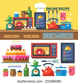 Find recipes online. Kitchen and cooking: food preparation, dishes, oven, stove, spices, jams, scales, vegetables, fruits.