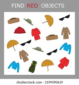 Find the red clothes character among others. Looking for red. Logic game for children.
