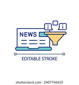 Find reliable news source RGB color icon. Information filtering system. Media consumption control. Isolated vector illustration. Simple filled line drawing. Editable stroke. Arial font used