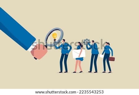 Find the Right Candidates. Human resources.  HR using magnifying glass to select people for job interview. Illustration