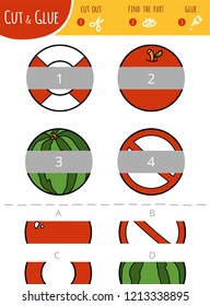 Find the right part. Cut and glue game for children. Cartoon set of geometric shapes. Circles. 