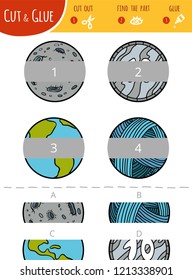 Find the right part. Cut and glue game for children. Cartoon set of geometric shapes. Circles. 