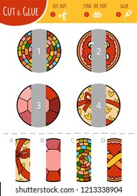 Find the right part. Cut and glue game for children. Cartoon set of geometric shapes. Circles. 
