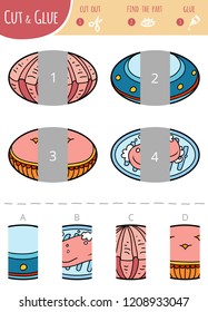 Find the right part. Education cut and glue game for children. Cartoon set of geometric shapes. Ovals. 