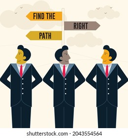Finden Sie den richtigen Weg, People Illustration, Geschäftsleute, Vektordesign, Auf dem richtigen Weg