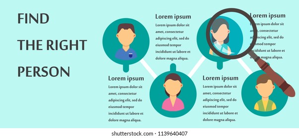 Find the right person people design vector. Human isolated concept icon business job. Happy search success direction choose. Education businessman employee. Career solution idea talent recruit art.