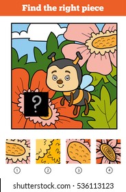 Find the right piece, jigsaw puzzle game for children. Bee and background
