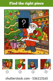 Find the right piece, jigsaw puzzle game for children. Santa Claus and background