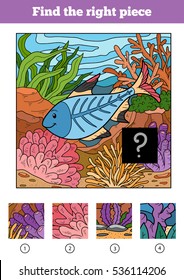 Find the right piece, jigsaw puzzle game for children. Fish and background