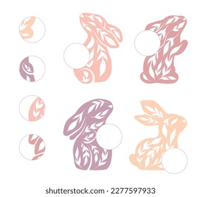 Find right piece for rabbit illustration. Vector educational game.  Easter puzzle worksheet with decorated bunny. Holiday template