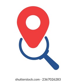 find right place icon with pinpoint and magnifier. flat simple style trend modern minimal logotype graphic art design web element isolated on white. concept of easy search in town for location