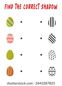 Find the right shade. Educational game with eggs. A worksheet for children. Preschool education.