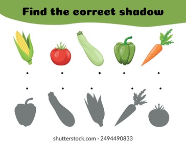 Find the right shade of vegetables and connect them. A simple logic exercise. Vector illustration