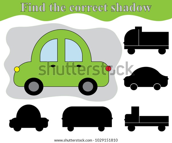 Find the right shadow of car.\
Shadow matching kid\'s game. Activity for preschool children.\
\
