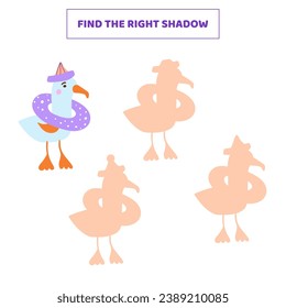 Find the right shadow for cartoon seagull. 
