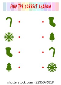 Find the right shadow. Cute christmas cookies. Educational game with ginger cookies. Logic games for children with an answer. A training card with a task for preschool and kindergarten children.