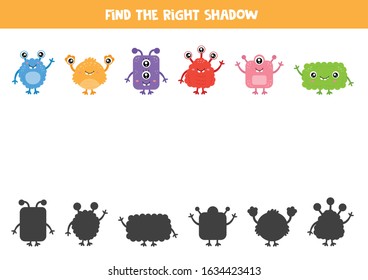 Find the right shadow of each monster. Set of cute mutants.