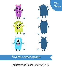 Find the right shadow. Educational game for preschool children. Simple vector illustration.