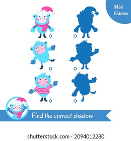 Find the right shadow. Educational game for preschool children. Simple vector illustration.