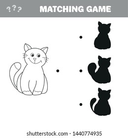 Find the right shadow image. Educational games for kids. Cartoon cat - Matching game
