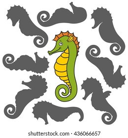 Find the right shadow image. Educational games for kids. 
Cartoon seahorse