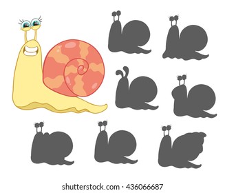 Find the right shadow image. Educational games for kids.Cartoon snail
