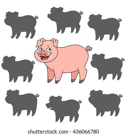 Find the right shadow image. Educational games for kids. Cartoon pig
