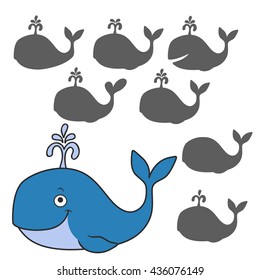 Find the right shadow image. Educational games for kids.
Cartoon whale