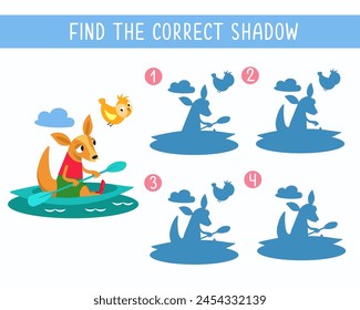 Find the right shadow. Puzzle Game for children. Cute animal on white background. Transport and animals. Vector illustration.