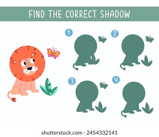 Find the right shadow. Puzzle Game for children. Cute animal on white background. Transport and animals. Vector illustration.