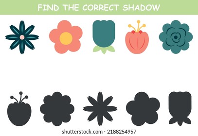 Find the right shadows. Wildflowers.
Educational logical game for kids. Puzzle for preschoolers.