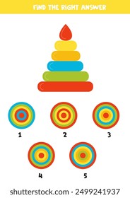 Find the right top view of the toy pyramid. Worksheet with toy pyramid.