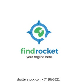 find rocket compass logo flat vector template