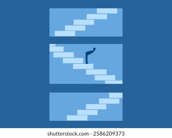 Find a safe place, Escape from crisis, Businessman looking down the fire escape