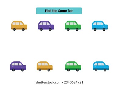 Find the same car. Educational game for kindergarten kids.