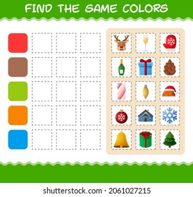Find the same colors of christmas. Searching and Matching game. Educational game for pre shool years kids and toddlers