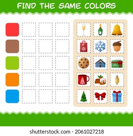 Encuentra los mismos colores de navidad. Juego de búsqueda y coincidencia. Juego educativo para niños y niños en edad preescolar