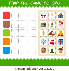 Find the same colors of christmas. Searching and Matching game. Educational game for pre shool years kids and toddlers