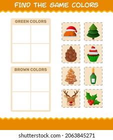 Find the same colors of christmas. Searching and Matching game. Educational game for pre shool years kids and toddlers