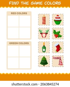 Find the same colors of christmas. Searching and Matching game. Educational game for pre shool years kids and toddlers