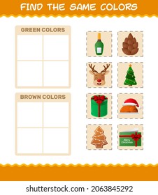 Find the same colors of christmas. Searching and Matching game. Educational game for pre shool years kids and toddlers